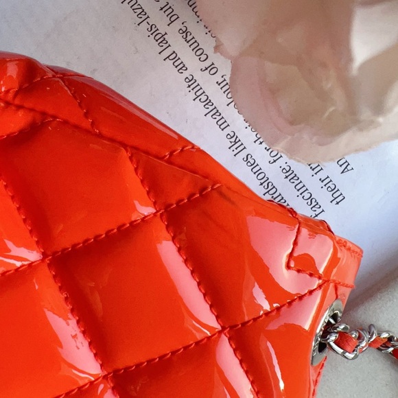 Chanel Patent Quilted Small Coco Shine Flap Orange - Picture 2 of 7